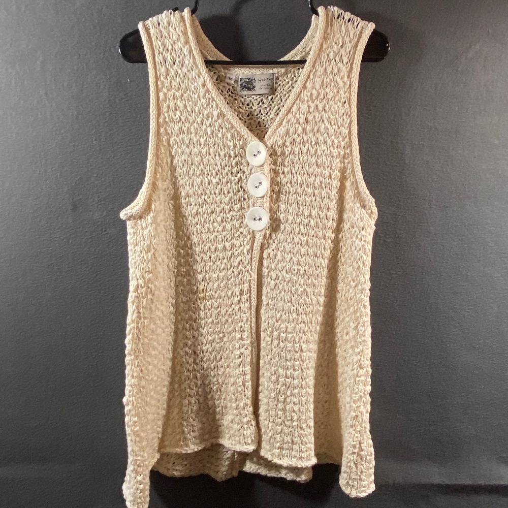 Habitat open Knit Vest Button Front Sleeveless Cardigan Cream M boho lagenlook